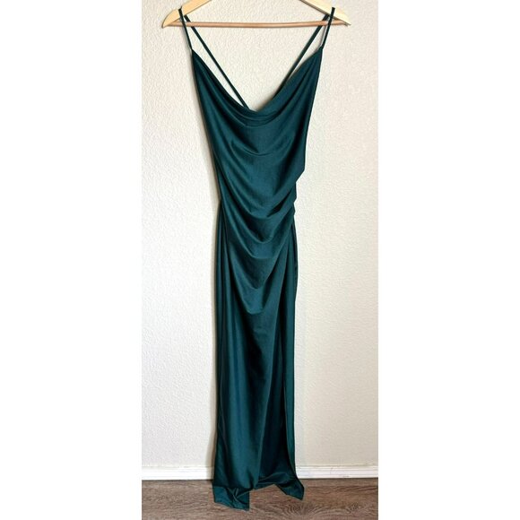 Windsor Dark Satin Green Long Dress Slit Size Small Formal Prom Wedding - Picture 2 of 10